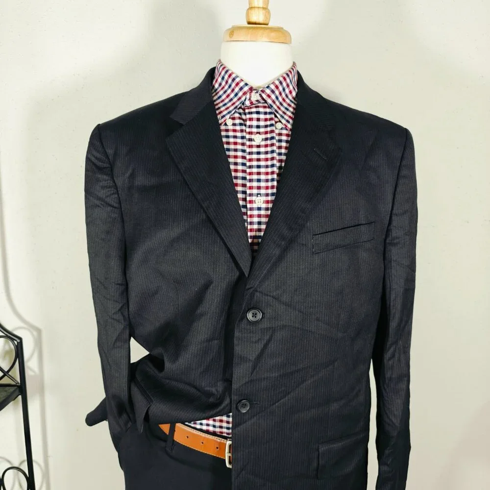 Banana Republic Men's Sport Coat Blazer Three Button Dark Navy‎ Striped Wool 46R